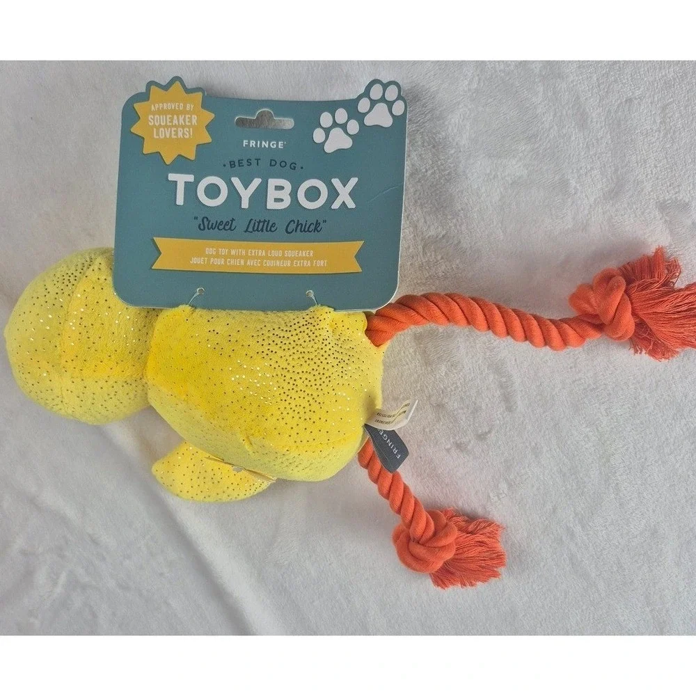 Fringe Studio Dog Toy Yellow Squeaker Rope Sweet Little Chick‎ NEW
